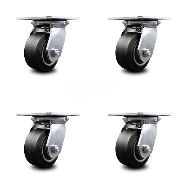 4 Inch Heavy Duty Rubber on Aluminum Caster Set with Ball Bearings SCC, 4PK